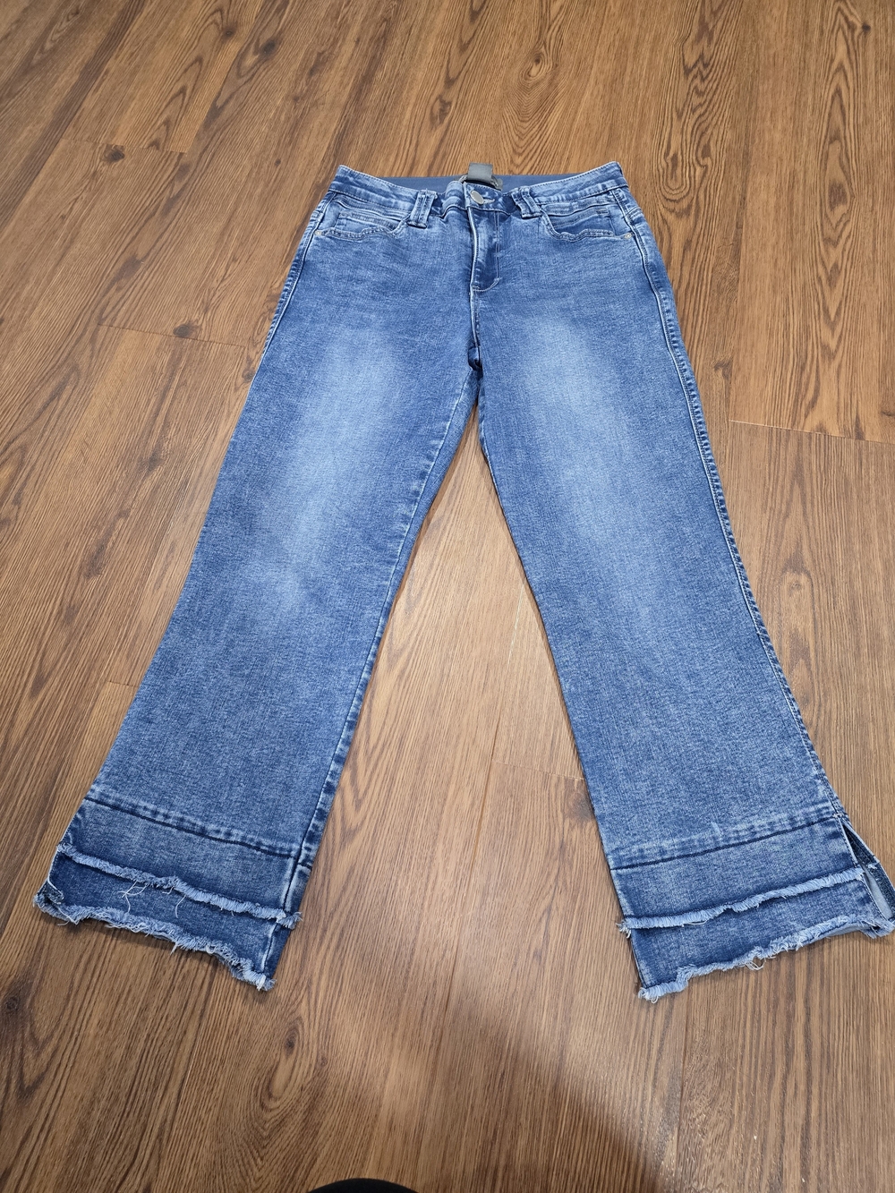 "Ab"solution® Mid-Rise Blue Double Layer Fray Hem Kick Flare Jeans